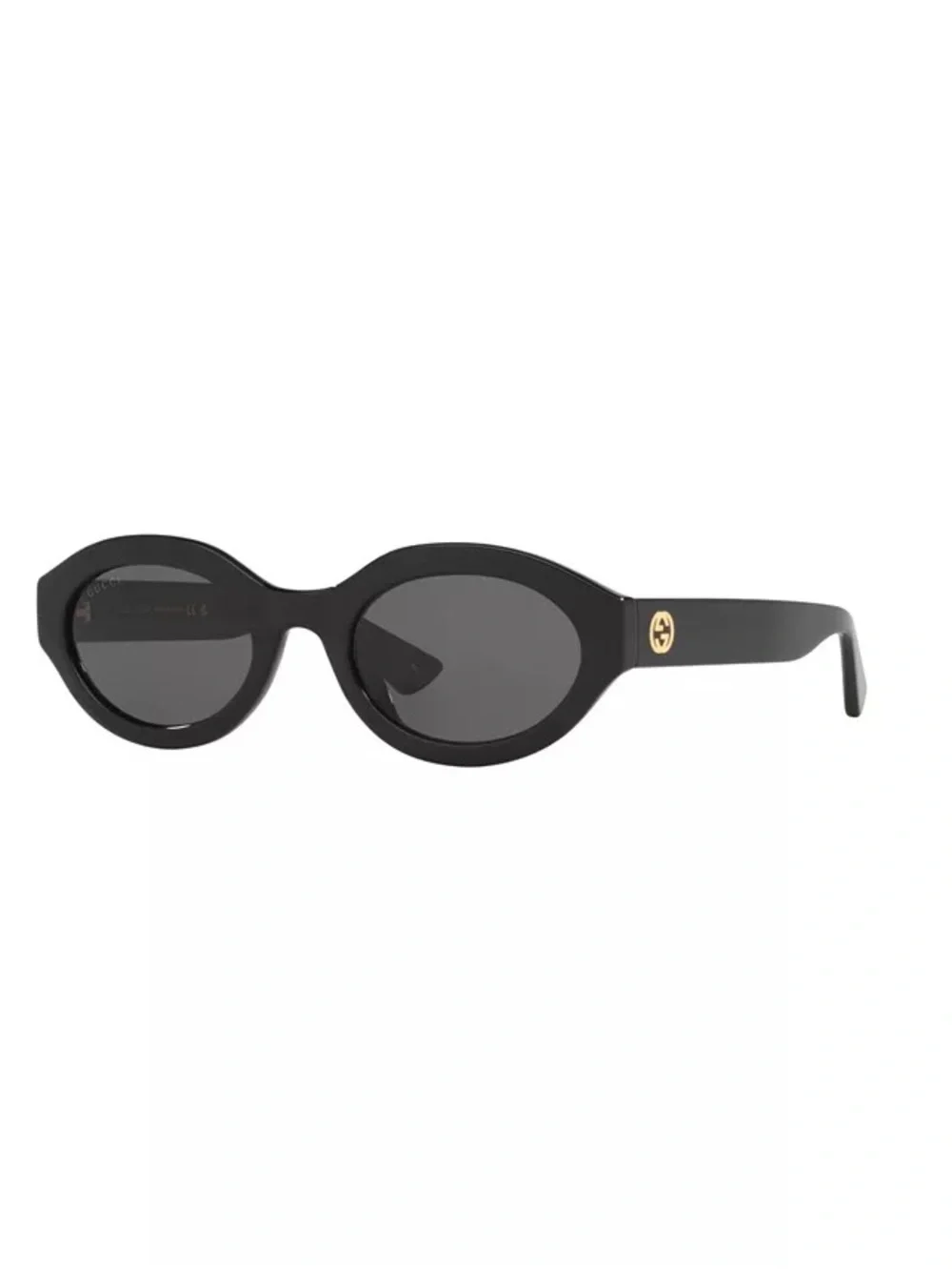 Gucci Black Oval Sunglasses with Gold Logo Accent